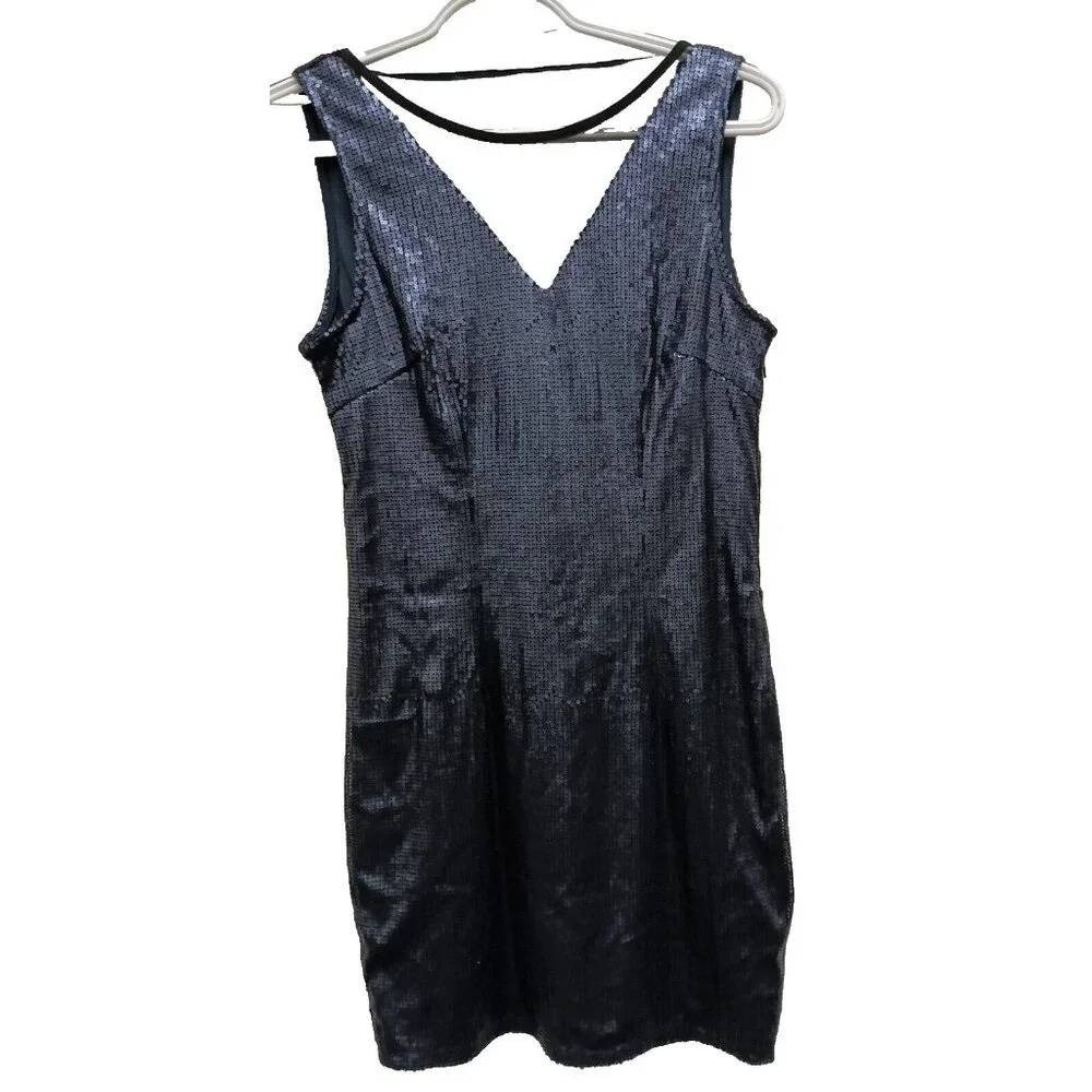 Madam Rage Sequin Bodycon Mini Dress Womens Sz 6 US Navy Blue Party Sleeveless - Picture 10 of 10